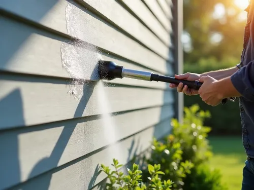 Gentle low-pressure house washing protecting home exterior